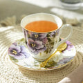 Purple Pansy Bone China Tea Cup & Saucer – 7oz Floral Teacup