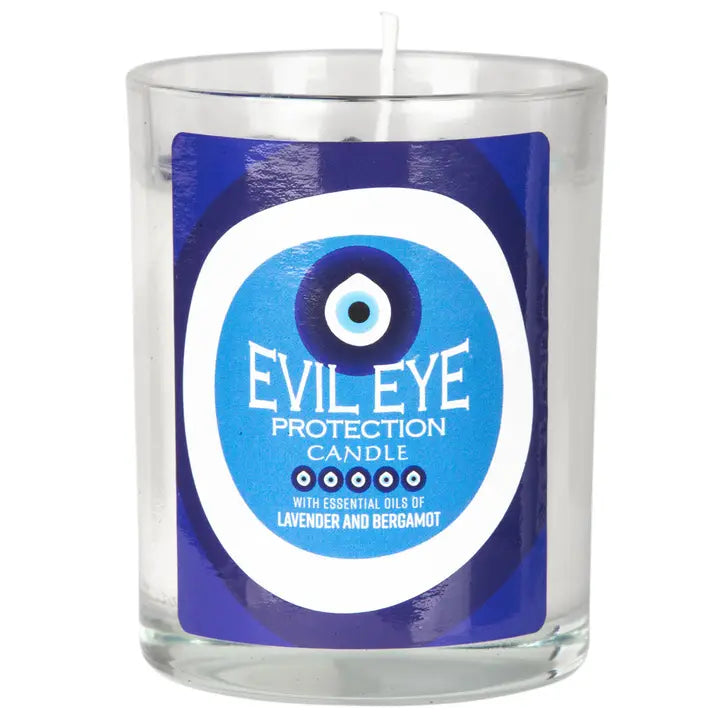 Evil Eye Protection Candle – Glass Jar with Crystal Amulet