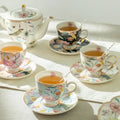 Spring Flowers & Hummingbird Porcelain Tea Cup & Saucer Set – Set of 4