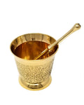 Brass Carved Mortar & Pestle 3"D 2.75" H